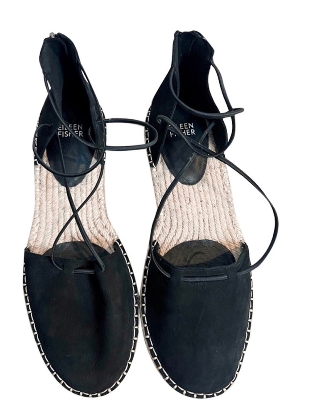 Eileen Fisher Black Suede Lace-Up Espadrille Flats